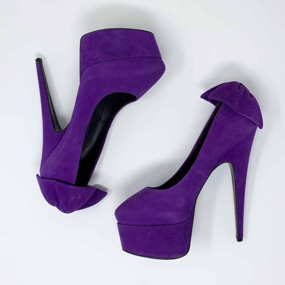 Giuseppe Zanotti Vintage Debra Suede Platform Pumps (Sz EU 39) Bow-Back Purple - Picture 5 of 16